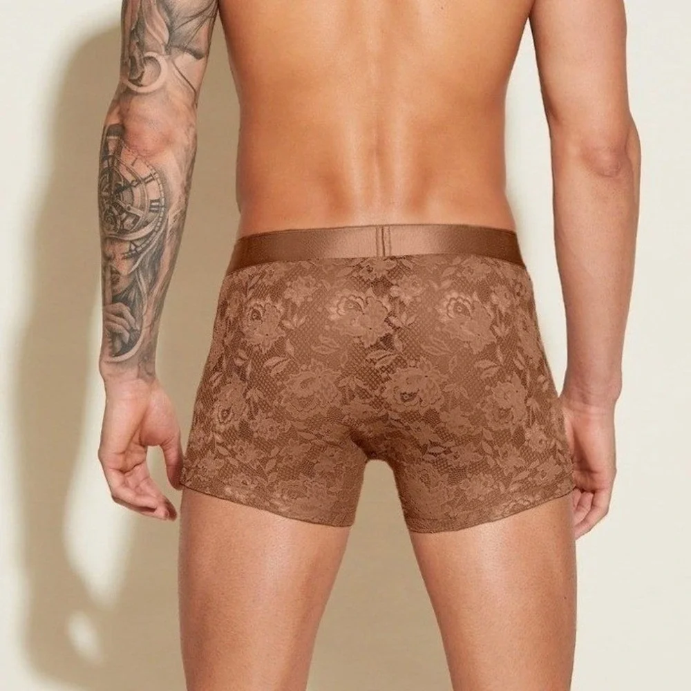 Cosabella Men's Designer Lace Trunks Floral Stretch Underwear New Classic Brown